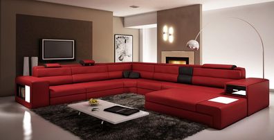 Corner Sofa U-Shape Designer Living Area Upholstered Set Couch Red Colour Modern