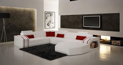 Sofa U-Shape Design Big Upholstered Corner Couch Leather Set Living Area White