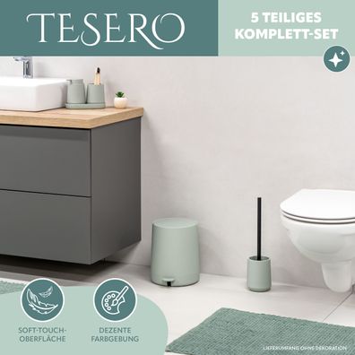 eluno Bad-Accessoires Set TESERO 5tlg. Soft-Touch aus Kunststoff