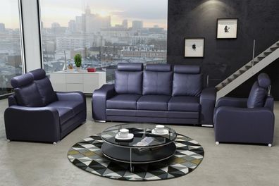 Couches Leather Relax Modern New Black Sofa Set 3 + 2 + 1 Seater Design Upholstery