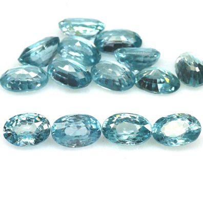 14 Stück ovale natürliche Sea Blue Kambodscha Zirkone 4 x 6 mm/10,77 Carat (KZ020326)