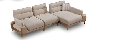 Ecksofa L-Form Beige Stoff Modern Wohnzimmermöbel