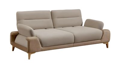 Moderner beiger Stoff 3-Sitzer-Sofa mit Holzrahmen