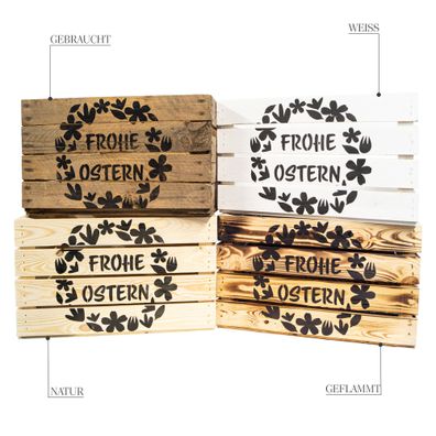 Holzkiste mit Ostermotiv Frohe Ostern (Osterkranz) 50 x 40 x 30 cm Osterkiste