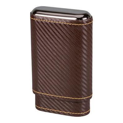 Zigarrenetui 3er d' braun carbonfinish, aus Leder