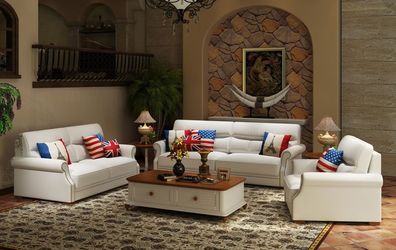 Sofa Set 3 + 2 + 1 Seater Design Upholstery Couches Modern Luxury New White Wood