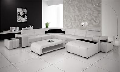 Living Area Upholstery Seat Set Corner Sofa Big Couches + 2 Stools U - Shape New