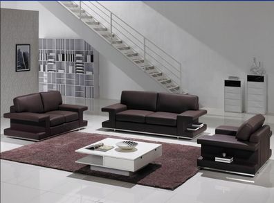 Leather Sofa Living Area 3 + 2 + 1 Seating Sets Design Couch Modern New Brown