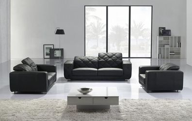 Leather Sofa Set 3 + 2 + 1 Seater Upholstered Couch Designer Modern New Black