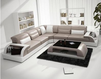 Corner Sofa Upholstery Living Area Couch Set U - Shape New Leather Beige Colour