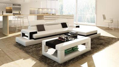 L-Shape Black White Leather Upholstery Sofas Couches New Living Area Corner Set