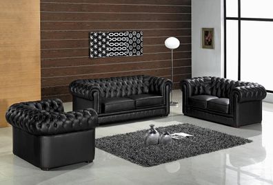 Sofa Set Chesterfield Furniture Seater Upholstery Couch Leather Armchair 3 + 1 + 1