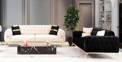 Sofagarnitur Luxus Chesterfield Sitzgruppe Dreisitzer Schwarz 3 + 3 Sitz