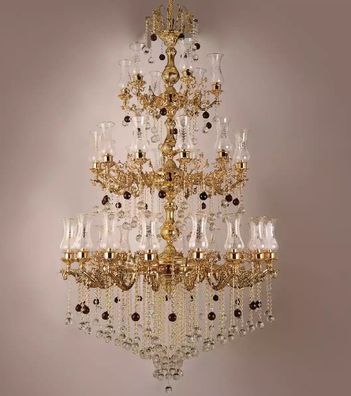 Luxus Deckenleuchte Gold Kronleuchter Deckenlampe Lüster Kristall 130x280cm