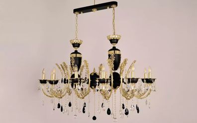 Deckenleuchte Luxus Kronleuchter Deckenlampe Luster Kristall Schwarz Lampe