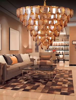 Kronleuchter Klassiker Lampe Wohnzimmer goldfarbene Kristall Deckenleuchte