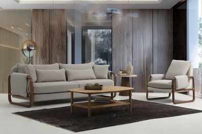 Sofagarnitur 31 Sitzer Sessel Dreisitzer Modern Stoff Grau Set Design