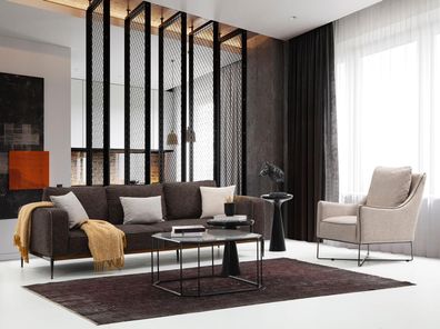 Sofagarnitur 4 Sitzer Sessel Viersitzer Grau Stoff Sofas Modern Design
