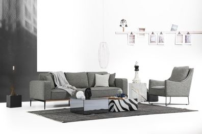 Sofagarnitur 3 Sitzer Sessel Dreisitzer Stoff Sofas Modern Design Grau