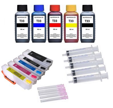 Wiederbefüllbare Patronen T33 + 500 ml Tinte für XP-640, XP-645, XP-830, XP-900