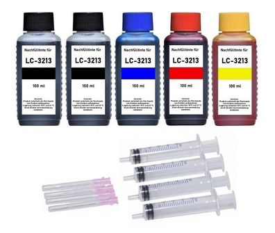 Nachfüllset kompatibel mit Brother LC-3211, LC-3213 - 5 x 100 ml Nachfülltinte