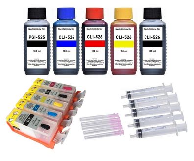 nachfüllbare Patronen kompatibel mit Canon PGI-525 + CLI-526 + 500 ml Tinte