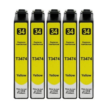 5 kompatible Druckerpatronen T3474 T34 XL Yellow gelb f. Epson WF-3720 WF-3725