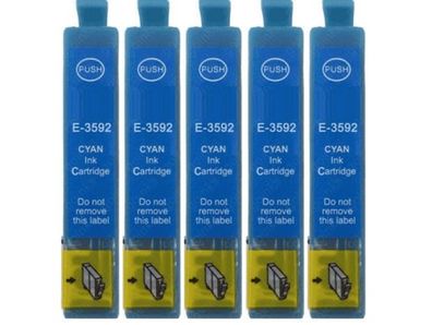 5 Druckerpatronen T3592 - T35 XL cyan für Epson Pro WF-4735 WF-4740