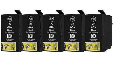 5 Druckerpatronen kompatibel mit Epson T27 XXL black - T2711, T2791, T27 XL