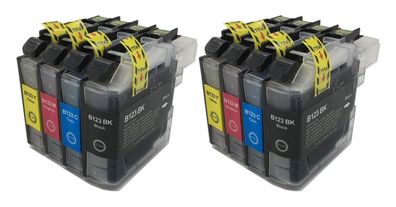 8 Druckerpatronen kompatibel mit Brother LC-123 schwarz, cyan, magenta, gelb