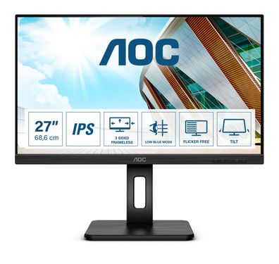 68,6cm/27" (1920 x 1080) AOC 27P2Q Full HD 4ms IPS HDMI VGA DVI DP USB 16:9 Black
