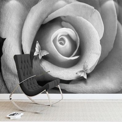 Luxus 3D Relief Tapete Elegante Rosen in Grau Weiß für Wand Wohnzim 10266