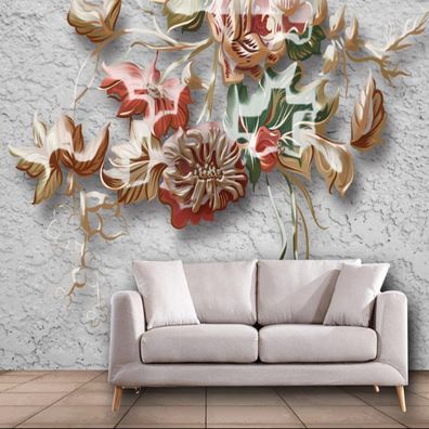 Premium 3D florale Relief Tapete - Elegante minimalistische Blumen Wanddek 10279
