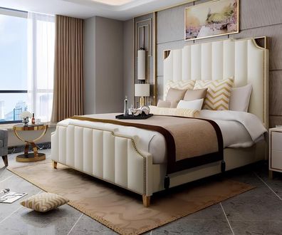 Leder Luxus Hotel Bett Doppel Polster Betten Schlaf Zimmer 180x200 Doppel Hotel