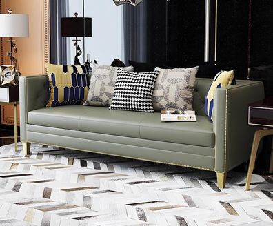 Dreisitzer Couch Polster Design Sofa Sitz Sofas Zimmer Blau Chesterfield Leder