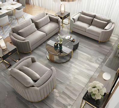 Garnitur Couch Polster Stoff Sofa Couchen Polster Sitz Garnituren 3 + 1+1 Designer