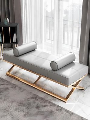 Hocker Polsterhocker Fuß Wohnen Sitzbänke Sitz Leder Beige Design Leder Möbel