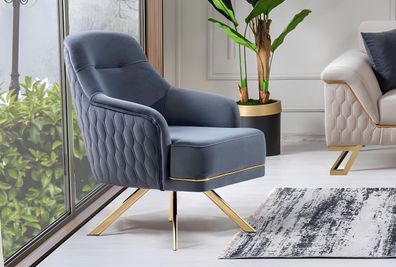 Blauer Einsitzer Designer Einrichtung Edelstahlsessel Wohnzimmer Möbel