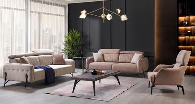 Designer Beiges Wohnzimmer Sitzgarnitur 2x Sofas 2x Sessel Luxus Möbel