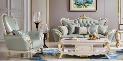 Klassische Sofagarnitur 2tlg Set 31 Sitzer Ledersofa Sitzgarnitur komplett couch