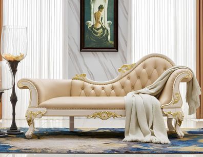Chaiselongues Echtholz Sofa Couch Liege Ottomane Leder Chaise Barock