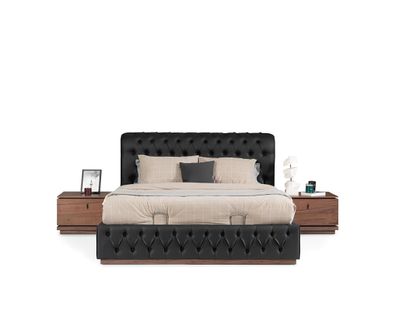 Schlafzimmer Bett Chesterfield Hotel Luxus Polster Doppel schwarz neu