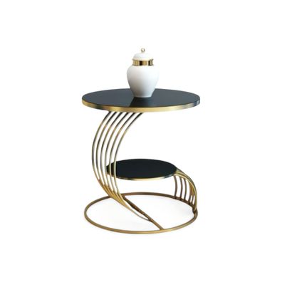 Designer-Tisch mit runder Tischplatte und geschwungenem goldenen Gestell