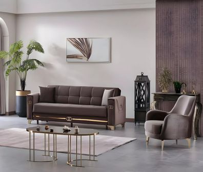 Braun Textil Sofagarnitur 2tlg Moderne Möbel Polstermöbel Design Wohnzimmer