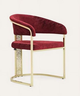 Esszimmerstuhl Rot Gold Edelstahl Glänzend Prächtig Massiv Attraktiv Luxus