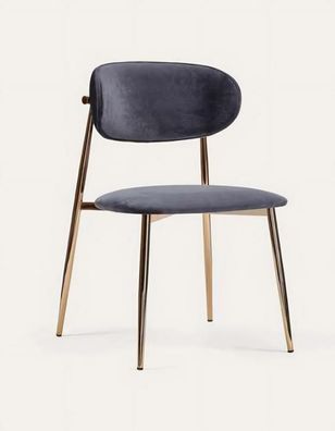 Esszimmerstuhl Gold Grau Holz Stilvoll Elegant Bequem Luxus Modern