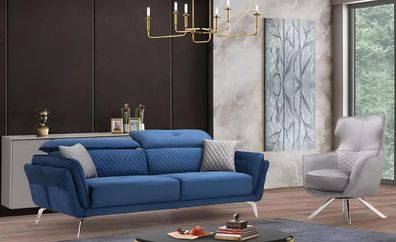 Exquisite Sofagarnitur Blauer Dreisitzer Designer Sessel Polster Möbel