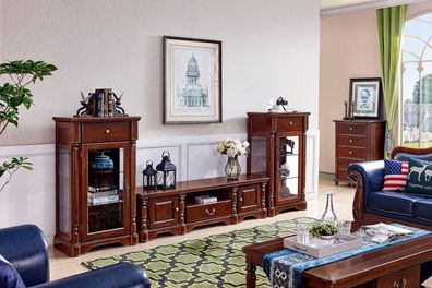 Klassische Wohnwand tv Schrank 2x Vitrinen rtv Wohnwände Lowboard Neu 3tlg. Set