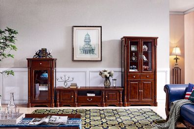 Design Wohnwand Lowboard TV-Schrank + 2x Vitrinen 3tlg. Set Klassisch Stil Neu