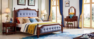 Design Schlafzimmer Komplett Set Bett Nachttische Schminktisch 5 tlg Holz Hocker